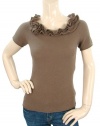 Magaschoni Knits - Brown Cashmere Knit Ruffle Top