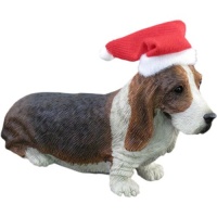 Sandicast Basset Hound with Santa Hat Christmas Ornament