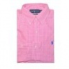 Ralph Lauren Men Custom Fit Checked Long Sleeve Pony Logo Shirt (L, Pink/white)