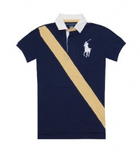 Ralph Lauren Sport Women Big Pony Logo Diagonal Stripe Polo T-shirt