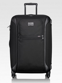 Significantly lighter than traditional wheeled cases, this packing case offers the easy maneuverability of four 360° spinner wheels, all-around bumper guards and smooth, durable ballistic nylon fabric covering a strong, flexible polypropylene shell.Zip closureExterior zip compartmentsInterior zip, mesh compartmentsTop carry handleProtective feetBallistic nylon22W x 16H x 10DImported