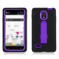 Black Purple Double Layer Kickstand Hard Hybrid Gel Case Cover For LG Optimus L9 P769