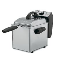 This deep fryer is stylish, compact and thoughtfully designed so you can cook right on the countertop without splatter or mess. The mesh basket holds more than 1 lb. of food at once, and its handle stays cool to the touch. Simply immerse, close the lid, set the dial and fry away. Manufacturer's limited 1-year warranty.