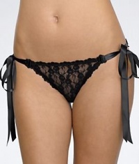 Hanky Panky After Midnight Peek-A-Boo Lace Bikini with Tie Sides, L, Black