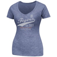 MLB Womens Detroit Tigers Winners Appeal Navy Melange Short Sleeve Deep V-Neck Tee By Majestic