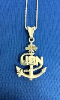 US Navy 925 Sterling Silver Necklace - United States Military Jewelry Pendant - USN Charm On Chain (22 Chain With Charm)