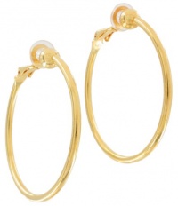 Gold Plated Metal Clip On Earrings Thin Hoop Pierced Look 1 1/2