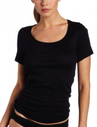 Hanro Women's Everyday Cotton Short Sleeve Shirt, Black, X-Small