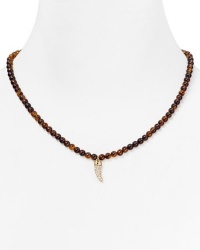 Michael Kors Tortoise Bead Necklace with Pave Horn Charm, 18