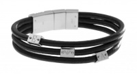 Emporio Armani EGS1496 19 cm Men's Black Leather and 0.925 Sterling Silver Bracelet Jewelry