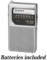 Sony Pocket Size Portable AM/FM Radio with Built-in Speaker, Earphone Jack, LED Tuning Indicator & Carry Strap, All in one Compact Design That Slips Easily Into Shirt or Jacket Pocket * Batteries Included *