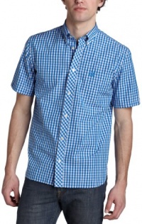 Fred Perry Men's Short Sleeve Tartan Shirt,Turquoise,X-Large