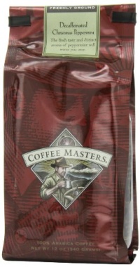 Coffee Masters Flavored Coffee Christmas Peppermint Decaffeinated, Ground, 12 Ounce