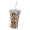 Cypress Home 17-Ounce Insulated Cup With Lid and Straw, Leopard