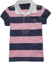 Ralph Lauren Toddler Girls Short Sleeved Striped Rugby, Carmel Pink, 3/3T