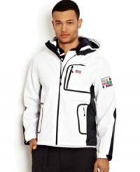 Keep warm on deck with this hooded jacket from Nautica.