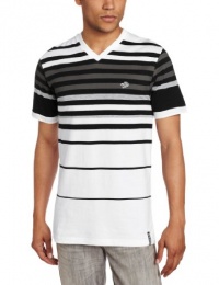 Southpole Men's V-Neck Engineered Stripe Tee With Upper Body Concentrated Stripes