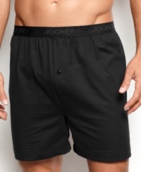 Stick to your comfort zone. Two-pack of elastic-waist boxer shorts in soft cotton knit incorporating the Jockey staycool technology that's proven to help skin feel up to three degrees cooler.