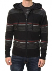 RetroFit Men's Long Sleeve Full Zip Striped Hoodie Sweater Red Black