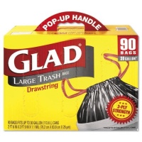 GLAD 70313 Drawstring Outdoor 30-Gallon Trash Bags, 1.1 Mil, 30 x 33, Black (Pack of 90)