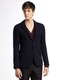 Caspian cable wool cardigan jacket with cotton piping on the interior.Two-button frontSingle chest, three flap pocketsHalf linedAbout 27.6 longWoolDry cleanMade in Italy