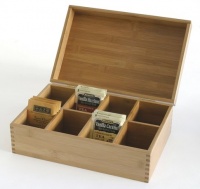 Bamboo Tea Bag Storage Serving Box Wood 8 Sections Wooden Lipper Coffee Kitchen