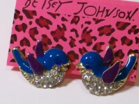 BETSEY JOHNSON Happy Blue Birds Crystal & Enamel Studs Earrings