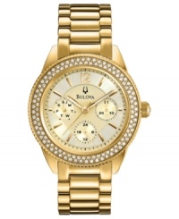 A modern take on a classic watch design. Crystal accents captivate on this Bulova watch.