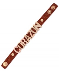 A look sure to steal your heart. BCBGeneration's Corazon affirmation bracelet is crafted from rose gold-tone mixed metal on a stylish orange croco band for a fashion-forward look. Approximate length: 8 inches.