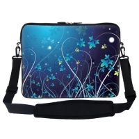 17 inch Blue Leaves Flower Design Laptop Sleeve Bag Carrying Case with Hidden Handle & Adjustable Shoulder Strap for 16 17 17.3 Apple Macbook, Acer, Asus, Dell, Hp, Sony, Toshiba, and More