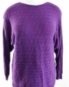 Ralph Lauren Brilliant Purple Boat Neck Horizontal Cable Knit Dolman Sleeve Sweater