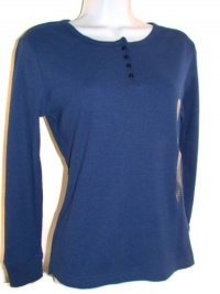 Charter Club Intimates Henley Waffle Long Sleeve Sleep Shirt (XS, Blue)