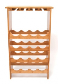 Lipper International Bamboo 3-Tier Wine Rack with Glass Hanger