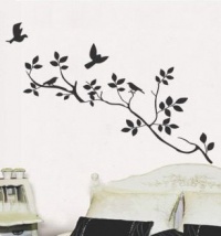 Modern House Spring Birds on the Tree Branch removable Vinyl Mural Art Wall Sticker Decal