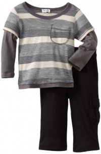 Splendid Littles Baby-Boys  Oatmeal Stripe Jersey Twofer Set, Pewter, 12-18