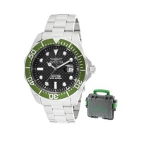 Invicta Men's 12564 Pro Diver Black Carbon Fiber Dial Stainless Steel Watch with Grey/Green Impact Case