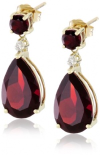 10k Yellow Gold, Garnet, and Diamond Drop Earrings