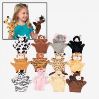 6 Plush Velour Animal Hand Puppets