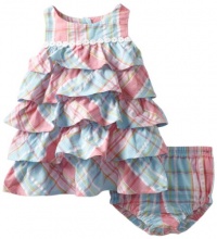 Hartstrings Baby-Girls Infant Seersucker Tierred Dress And Diaper Cover Set, Pink Plaid, 12 Months