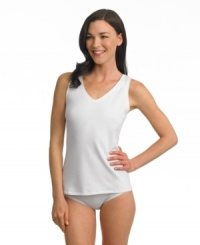 A fitted cut with a bit of stretch, this Staycool tank by Jockey layers easily and keeps you cool. Style #2094