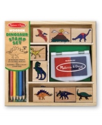 Imagine a landscape full of dinosaurs! Children love using the 8 detailed dino stamps and a two-color inkpad. It's fun creating countless scenes, and coloring in the pictures with the 5 colored pencils! This well-crafted set is conveniently contained in a sturdy wooden box for organizing and storage. It's a tremendous value that children will use over and over again!