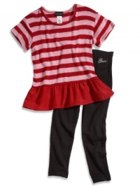 GUESS Kids Girls Little Girl Striped Peplum Top and Leggi, RED (2T)