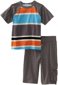 Splendid Littles Boys 2-7 Block Stripe Crew Neck Shirt And Short, Surf Board/Grey, 5/6