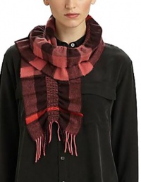 Burberry Check Ruched Cashmere Scarf, Coral Check