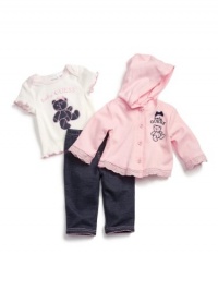 GUESS Kids Girls Teddy Tee, Jacket and Pant Set, LIGHT PINK (6/9M)