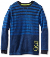 Calvin Klein Boys 8-20 Long Sleeve Thermal, Grabber Blue Heather, Medium