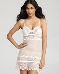 Pleasure State's sheer chemise with delicate lace accents boasts romantic, feminine feel.