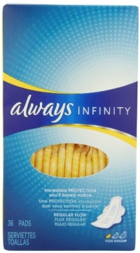 Always Infinity Unscented Pads with Wings, Regular Flow, 36 Count (Pack of 2)