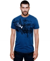 A slick graphic pattern gives this Marc Ecko Cut & Sew tee its modern edge.