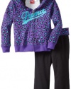 Puma - Kids Girls 2-6X Little Leopard Print Hoodie Set, Royal Purple, 6X